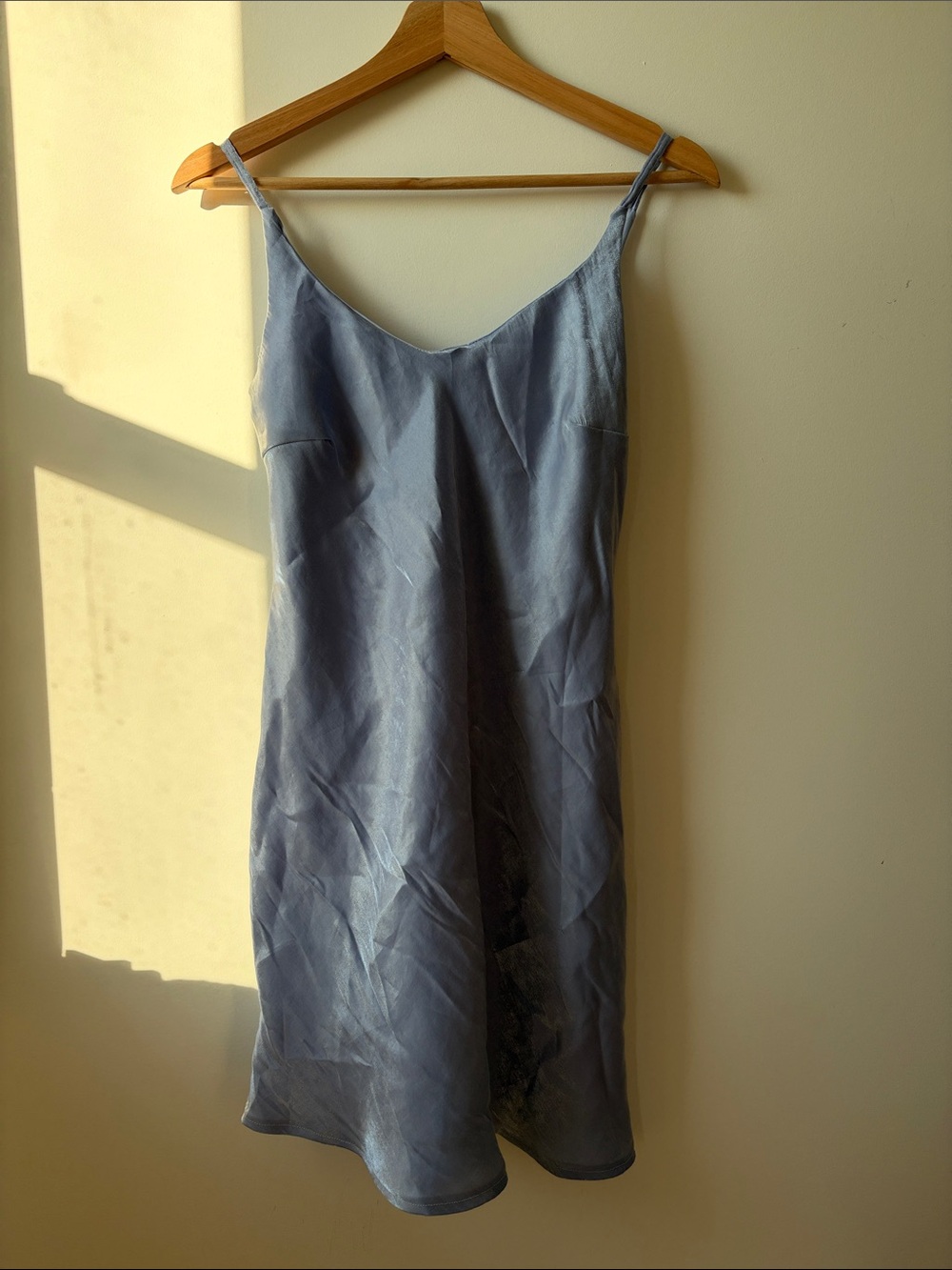 Jessica Pale Blue Satin Slip Dress with Thin Straps
